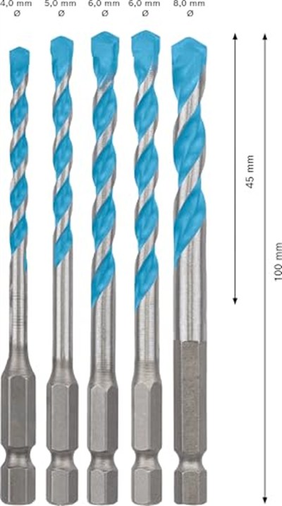 Bosch Professional Accessories 5x Expert Hex-9 Multiconstruction Delme Ucu Setleri (Beton, Yumuşak Döşemeler, Çelik, Yumuşak Ahşap, Plastik, 4-8 mm, Aksesuar Döner Matkap/Vidalamalar)