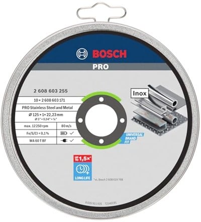 Bosch Professional Accessories için Ayırma Diski Düz Standart Inox – Rapido Wa 60 T Bf, 125 mm, 10-Er Paket, 2608603255