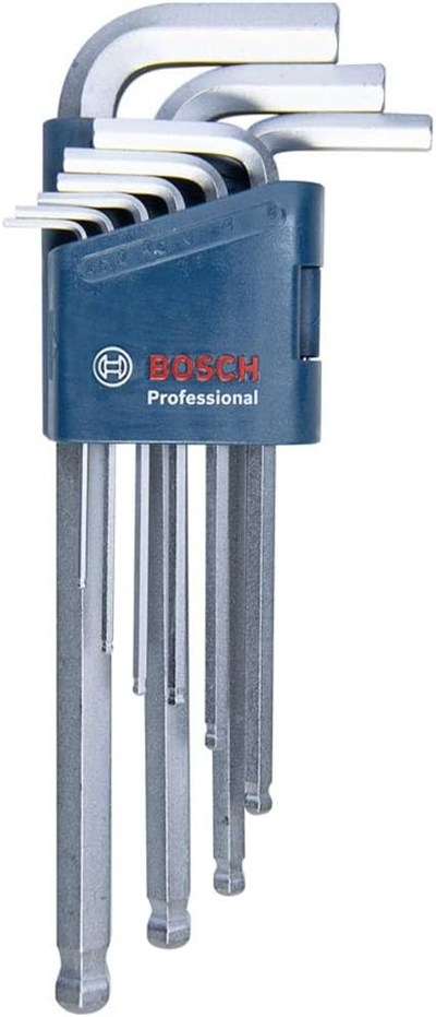 Bosch Professional alyan anahtar seti 1600A01TH5, HEX 9 parça açılı anahtar, 1.5-10.0 mm, mavi