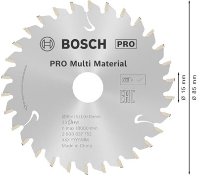 Bosch Professional Dairesel Testere Bıçağı, Standart ( 85 x 15 x 1,5 mm, 30 dişli, akülü daire testere aksesuarı)