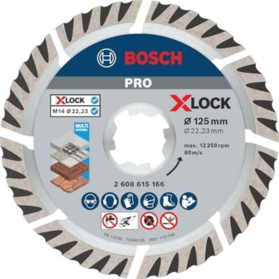 Bosch Professional Elmas Kesme Diski, Standart (Evrensel, X-Lock, Delik Çapı: 22,23 mm, Kesme Genişliği 2 mm), 2608615166, Gri, 12,5 cm