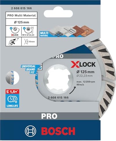 Bosch Professional Elmas Kesme Diski, Standart (Evrensel, X-Lock, Delik Çapı: 22,23 mm, Kesme Genişliği 2 mm), 2608615166, Gri, 12,5 cm