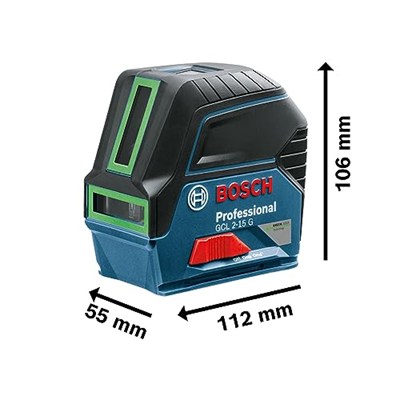 Bosch Professional GCL 2-15 G Çizgi Lazer (15 m Çalışma Alanı, 3 x AA Pil, IP 54 Toza Karşı Koruma Sistemi, Yeşil Lazer, RM1 Tutucu, Takım Çantası)