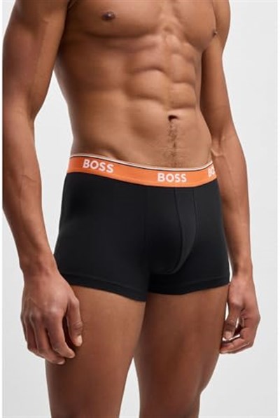 BOSS Erkek Trunk 3P Power üçlü paket dar oturan boxer şort, streç pamuk, kısa bacaklı ve belde logolu