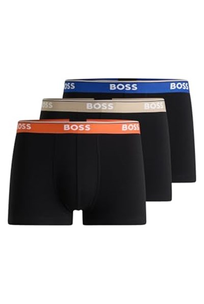 BOSS Erkek Trunk 3P Power üçlü paket dar oturan boxer şort, streç pamuk, kısa bacaklı ve belde logolu