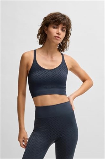 BOSS Lacivert Slim Fit Dokuma Spor Sütyen, M Beden