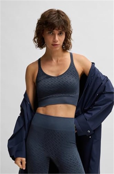 BOSS Lacivert Slim Fit Dokuma Spor Sütyen, L Beden