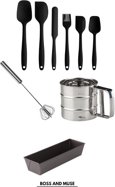 bossandmuse 9 Parça Pasta Şefi Silikon Spatula Seti Kek Kalıbı Un Eleği Basmalı Çırpıcı