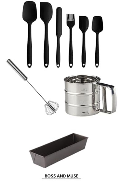 bossandmuse 9 Parça Pasta Şefi Silikon Spatula Seti Kek Kalıbı Un Eleği Basmalı Çırpıcı
