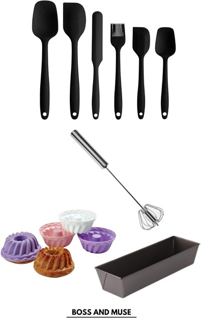 bossandmuse 9 Parça Silikon Kek Kalıbı Metal Kek Kalıbı Silikon Spatula Metal Çırpıcı