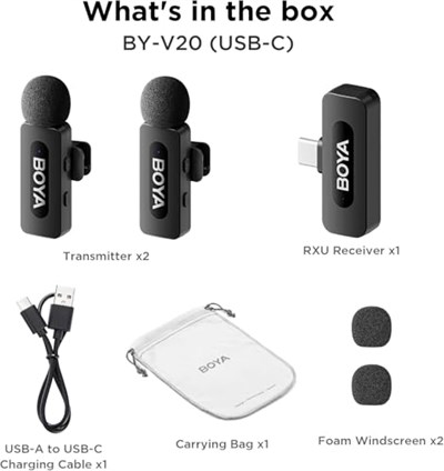 BOYA BY-V20 Android Uyumlu İkili Kablosuz Mikrofon Type-C