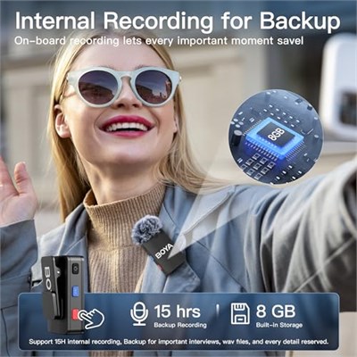 BOYA MFi Sertifikalı Lightning & USB-C ile MIC Kablosuz Yaka Mikrofon, Yerleşik Kayıt, 300M (950 ft.) Menzil, 50 Saat Pil Ömrü, Gürültü Engelleme, iPhone, Android, PC için Kablosuz Mikrofon
