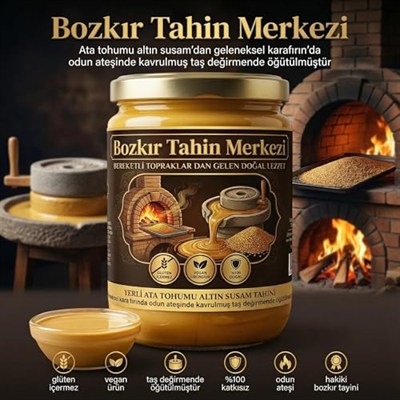 Bozkır Tahin Merkezi Yerli Ata Tohumu Altın Susam Taş Değirmeni Tahini 600 gr (vegan&katkısız)