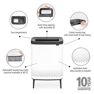 Brabantia Bo Beyaz Plastik Kapaklı Çamaşır Sepeti 2x45 L