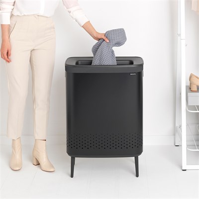 Brabantia Bo Matt Black Plastik Kapaklı Çamaşır Sepeti 2x45 L
