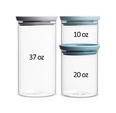Brabantia Kapaklı saklama kabı 3lü set (1 x nane 0,3 L, 1 x petrol 0,6 l, 1 x gri 1,1 L)