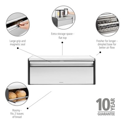 Brabantia Katlanır ekmek kutusu – Ekmek, simit, küçük ekmek için büyük saklama kutusu – Düz üst yüzeyli yer tasarrufu sağlayan tasarım – Duvara montaj için uygundur – Mat çelik