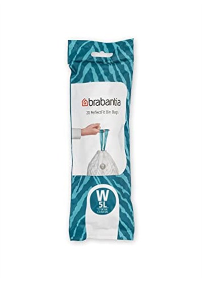Brabantia PerfectFit çöp torbası, çoklu paket (kod W/5 l) ekstra güçlü çöp torbaları, çekme bantlı, 10 rulo (200 çöp torbası)