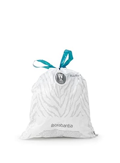 Brabantia PerfectFit çöp torbası, çoklu paket (kod W/5 l) ekstra güçlü çöp torbaları, çekme bantlı, 10 rulo (200 çöp torbası)