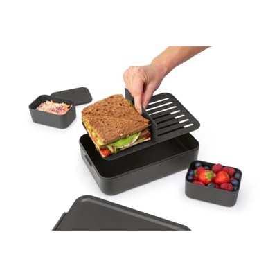 Brabantia Plastik Make & Take Öğle Yemeği Kutusu Bento (2L) Klipsli Gıda Ayırma Kapağı için Çıkarılabilir Bölmeler - Koyu Gri - 25,5 x 16,7 x 6,2 cm