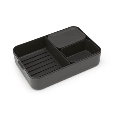 Brabantia Plastik Make & Take Öğle Yemeği Kutusu Bento (2L) Klipsli Gıda Ayırma Kapağı için Çıkarılabilir Bölmeler - Koyu Gri - 25,5 x 16,7 x 6,2 cm