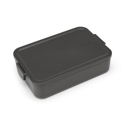 Brabantia Plastik Make & Take Öğle Yemeği Kutusu Bento (2L) Klipsli Gıda Ayırma Kapağı için Çıkarılabilir Bölmeler - Koyu Gri - 25,5 x 16,7 x 6,2 cm