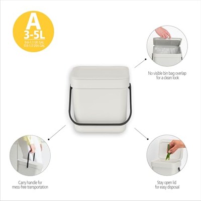 Brabantia Sort & Go Çöp Kovası - 3L, Yeşim Yeşili