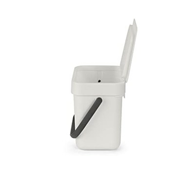 Brabantia - Sort & Go çöp kutusu 3 l – küçük geri dönüşüm kabı – taşıma sapı – bakımı kolay – tezgah veya mutfak dolabı için – mutfak çöp kovası – açık gri – 19 x 14 x 18 cm