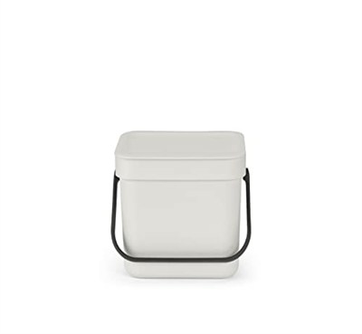 Brabantia - Sort & Go çöp kutusu 3 l – küçük geri dönüşüm kabı – taşıma sapı – bakımı kolay – tezgah veya mutfak dolabı için – mutfak çöp kovası – açık gri – 19 x 14 x 18 cm