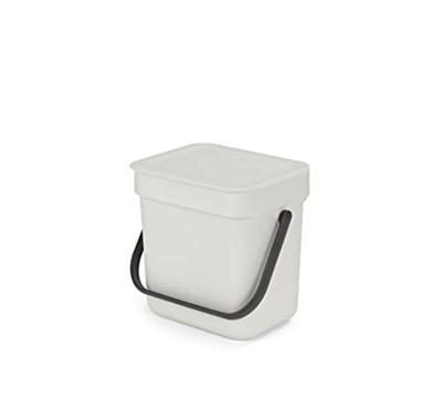 Brabantia - Sort & Go çöp kutusu 3 l – küçük geri dönüşüm kabı – taşıma sapı – bakımı kolay – tezgah veya mutfak dolabı için – mutfak çöp kovası – açık gri – 19 x 14 x 18 cm