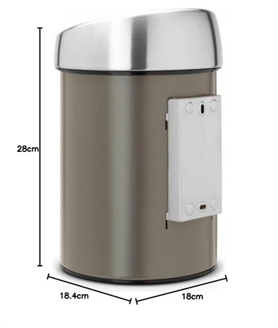 Brabantia Touch Bin 3 L plastik eklentili, paslanmaz çelik, Kahverengi, 3 l