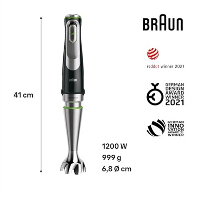 Braun MultiQuick 9 MQ 9187XLI el mikseri – Active PowerDrive teknolojili püre çubuğu ve parçalama, damgalama, karıştırma ve buz kırma, 1200 Watt, siyah/paslanmaz çelik