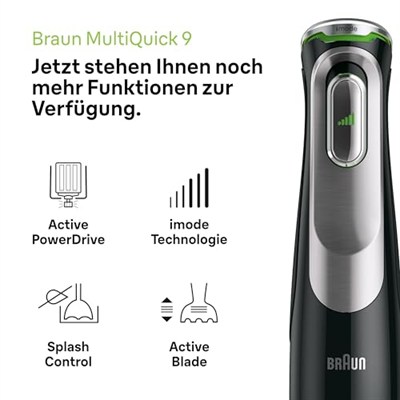 Braun MultiQuick 9 MQ 9187XLI el mikseri – Active PowerDrive teknolojili püre çubuğu ve parçalama, damgalama, karıştırma ve buz kırma, 1200 Watt, siyah/paslanmaz çelik