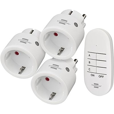 Brennenstuhl Comfort-Line Mini 3+1 kablosuz priz seti, 3lü uzaktan kumanda seti (iç mekan, el vericisi ve yüksek temas koruması) beyaz