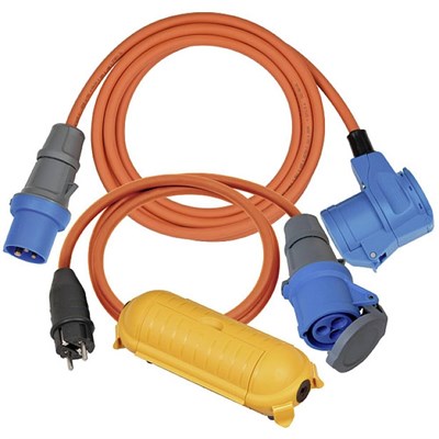Brennenstuhl Kamp adaptör seti/CEE adaptör kablosu 1,5 m, CEE 230 V uzatma kablosu 3 m, Safe-Box Big IP44 (her kamp tatili için ideal kamp aksesuarı, IP44), turuncu