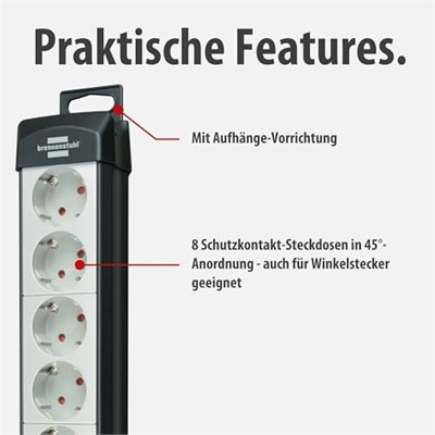 Brennenstuhl Premium Line Serisi 8 Soketli 5 Metre Uzatma Kablosu Siyah Gri