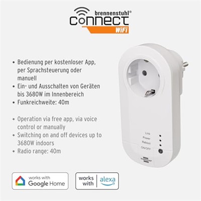 Brennenstuhl Wifi Özellikli Zaman Ayarlı Ses Kontrollü Akıllı Priz, Standart