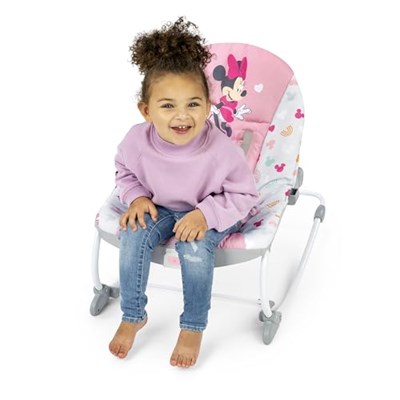 Bright Starts Disney Bebek Minnie Mouseu Titreşimli ve Çıkartılabilir Oyuncak Çubuğuna Sahip, Bebekten Yürümeye Başlayana Sallanan Oyuncaklı Beşik - Forever Besties, Yenidoğan ve Üzeri