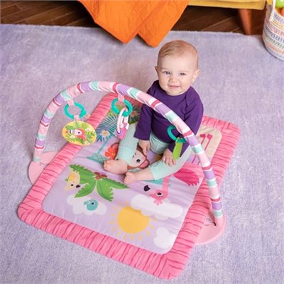 Bright Starts Pink Palms Tiki Oyuncak Çubuklu Bebek Jimnastik Aktivitesi Ve Yüz Üstü Geçirilen Zaman Matı, Oyuncak Çubuğu Ve 3 Oyuncak, Yenidoğan İle 3 Yaş Arası Bebekler İçin