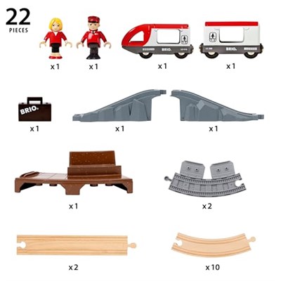 BRIO World – 36079 Starter Seyahat Tren Seti | 3 yaş üzeri çocuklar için 22 parçalı ahşap oyuncak tren seti