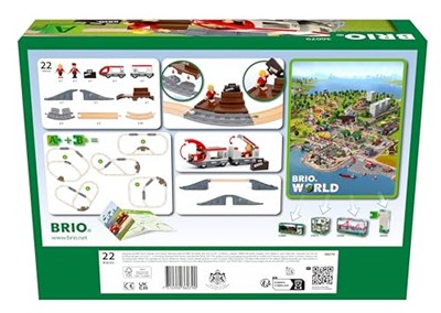 BRIO World – 36079 Starter Seyahat Tren Seti | 3 yaş üzeri çocuklar için 22 parçalı ahşap oyuncak tren seti