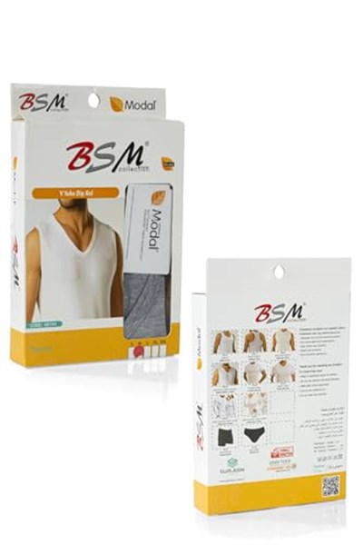 BSM Erkek Modal Pamuk Dip Kol V Yaka Yumuşak Nefes Alabilen Rahat Atlet (M, Gri)