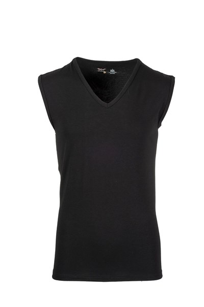 BSM Erkek Modal Pamuk Dip Kol V Yaka Yumuşak Nefes Alabilen Rahat Atlet (XL, Siyah)