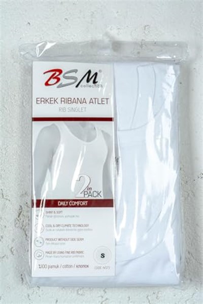 Bsm Erkek Ribana 2 li Atlet 14573 Beyaz L