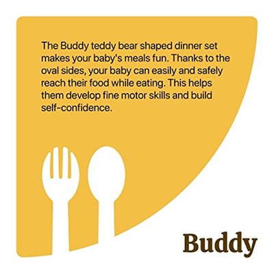 Buddy Mama Tabağı Seti, 1 Ayıcık Tabak 4 Kase Çatal-Kaşık, Bebek ve Çocuklar İçin Yemek Takımı, BPA İçermez, Bej Sarı Yeşil