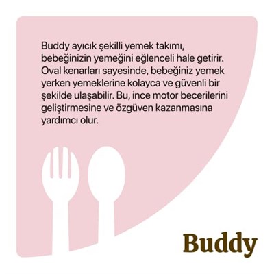 Buddy Mama Tabağı Seti, 1 Ayıcık Tabak 4 Kase Çatal-Kaşık, Bebek ve Çocuklar İçin Yemek Takımı, BPA İçermez, Pembe Mor Bej