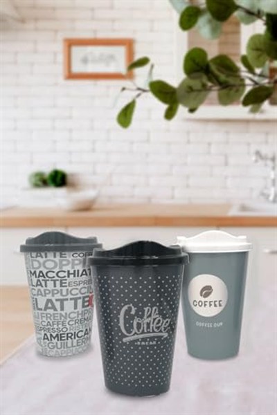 Buffer 3 Adet Kahve Bardağı Seti Dekoratif Plastik Kahve Muhafaza Bardağı