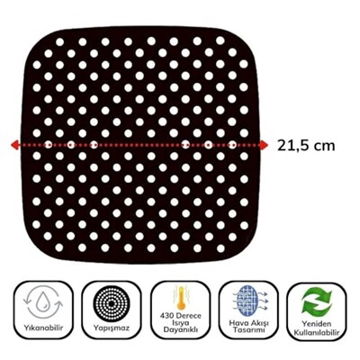 BUFFER® Renkli Isıya Dayanıklı Yıkanılabilir Silikon Fırın Ve Airfryer Kare Model Pişirme Matı 21,5 Cm (kırmızı)
