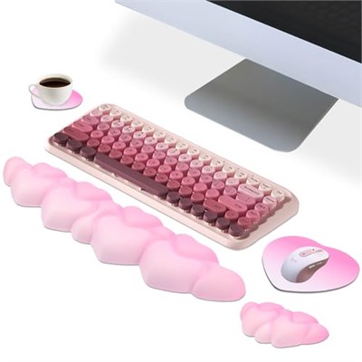 Bulut Mouse Pad ve Klavye Bilek Dinlenme Seti,Bilgisayar Masası için 4 Adet Pembe Ergonomik Kol Desteği,Mousepad ve Coaster ile Sevimli Palm Dinlenme Yastığı | Ofis Bilgisayar Dizüstü Yazma Ağrı