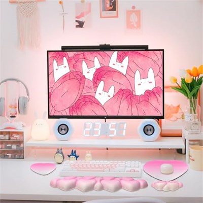 Bulut Mouse Pad ve Klavye Bilek Dinlenme Seti,Bilgisayar Masası için 4 Adet Pembe Ergonomik Kol Desteği,Mousepad ve Coaster ile Sevimli Palm Dinlenme Yastığı | Ofis Bilgisayar Dizüstü Yazma Ağrı